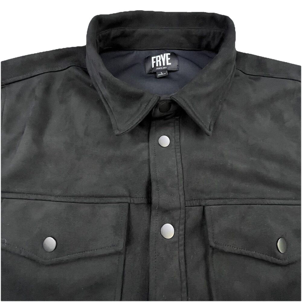 FRYE Faux Suede Shirt Jacket Men's Large Black Snap Western Long Sleeve Pockets